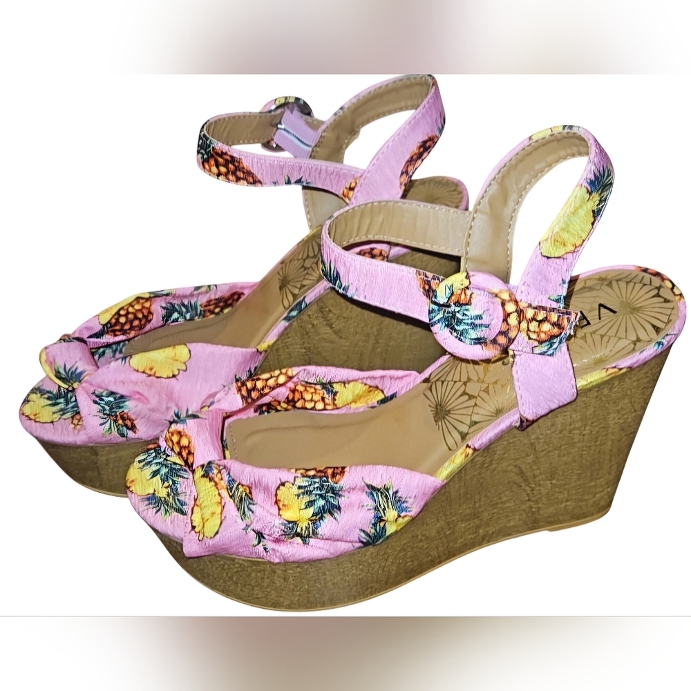 VENUS Tropical Vacation Pineapple Pink Pineapple Wedge Platform Sandals 8.5 - Picture 5 of 14